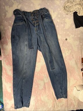All jeans bottoms 2 for 15 ! 
High-Rise Paperbag Jeans with Self-Tie Belt in Blu